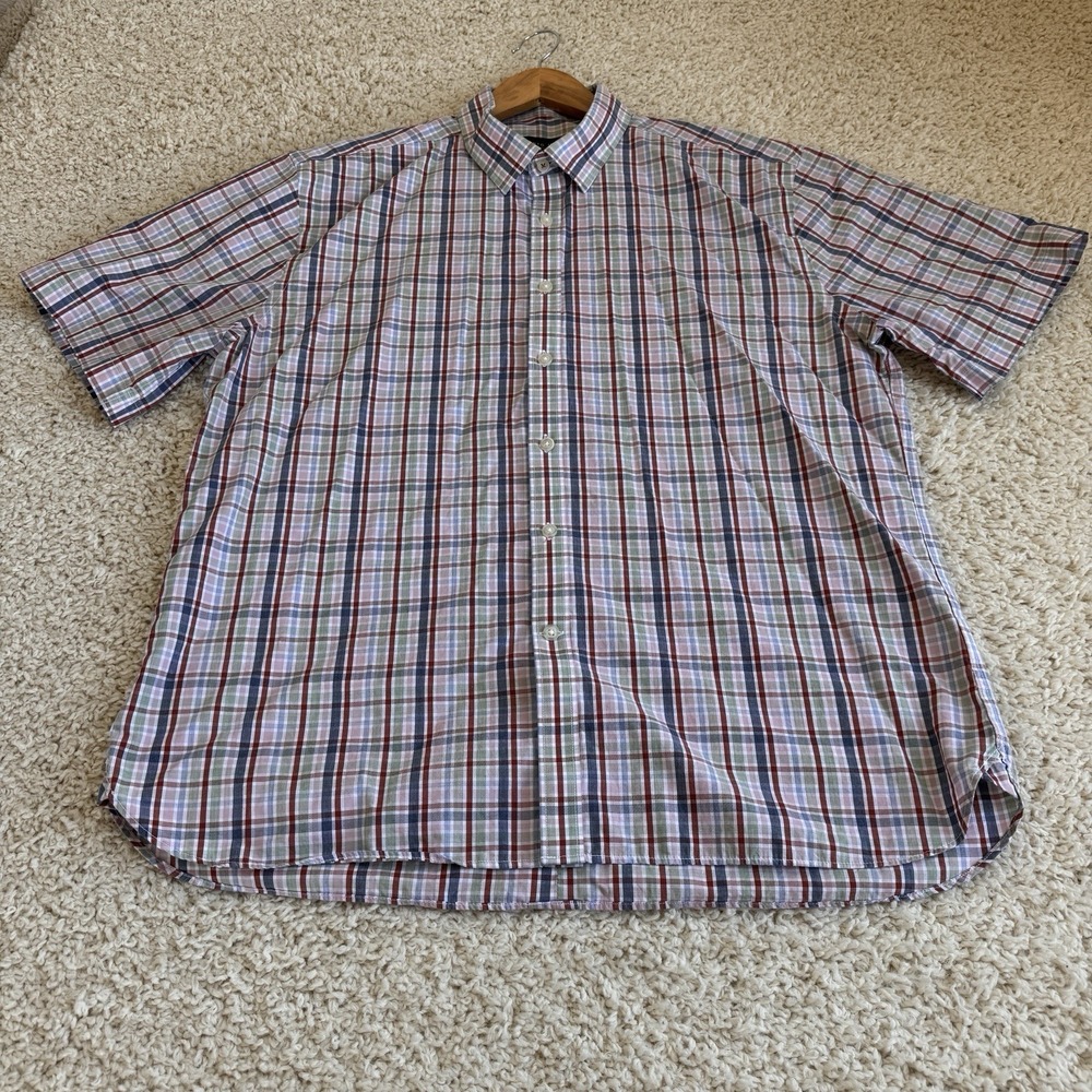 Pronto Uomo Button Down Mens XL Multicolor Plaid Excellent Short Sleeve Cotton
